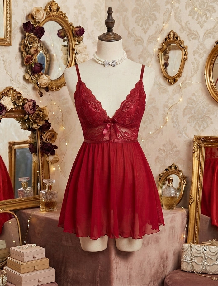 Bordo Dantelli Gecelik