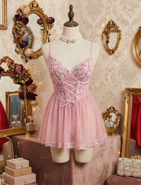 Pembe Korseli Dantel Babydoll Gecelik